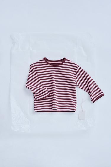 Zara ZARA TIMELESS - STRIPED T-SHIRT WITH CONTRAST PIPING - Dusty pink - Image 0