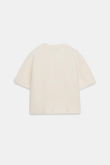KNITTED TEXTURED FLORAL JUMPER - Ecru by Zara - Image 6