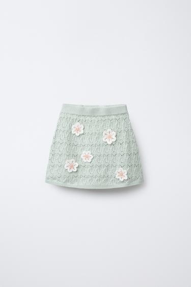Zara BEADED FLORAL KNIT SKIRT - Sea green - Image 0