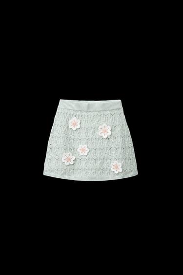 STRICKROCK MIT BLUMEN UND SCHMUCKPERLEN - Seegrün von Zara - Bild 0