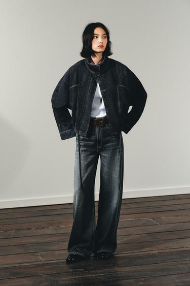 Zara TRF HIGH WAIST EXTRA WIDE LEG JEANS - Navy blue