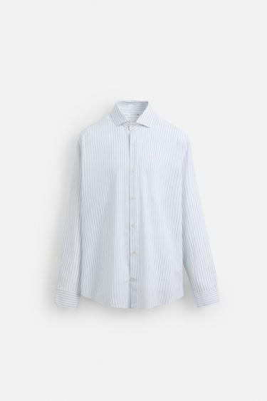Zara TEXTURED STRIPED SHIRT - Blue / White