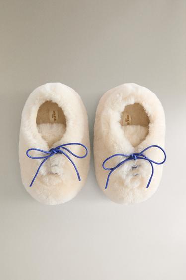 KIDS' THE ANIMALS OBSERVATORY FAUX FUR SLIPPERS - Beige by Zara - Image 2