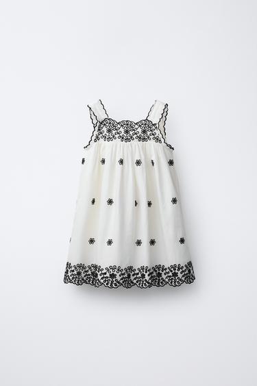 Zara EMBROIDERED DRESS - Ecru