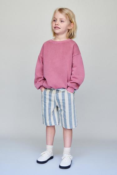 STRIPED BAGGY DENIM BERMUDA SHORTS - Blue by Zara