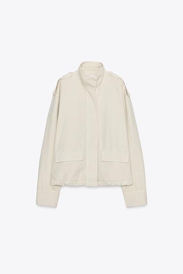 Zara HIGH COLLAR JACKET WITH TABS - Oyster-white