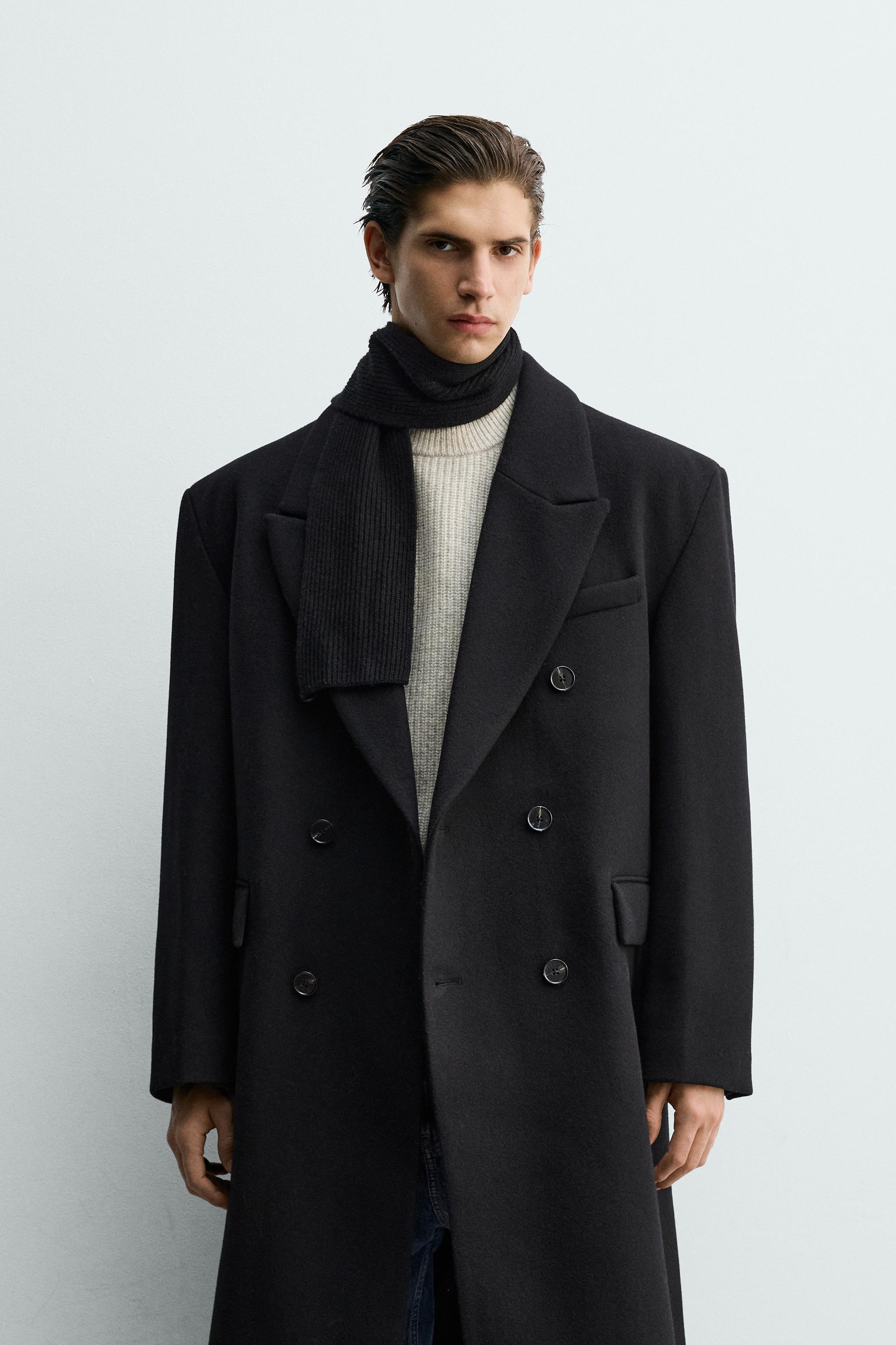 OVERSIZE FIT WOOL BLEND DOUBLE-BREASTED COAT - Black | ZARA Australia