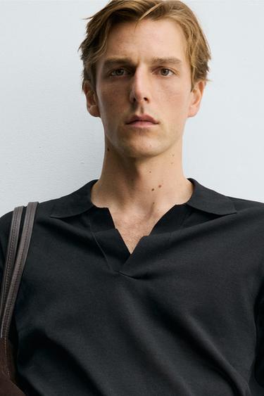 Zara 標準版針織 POLO 衫 - 黑色