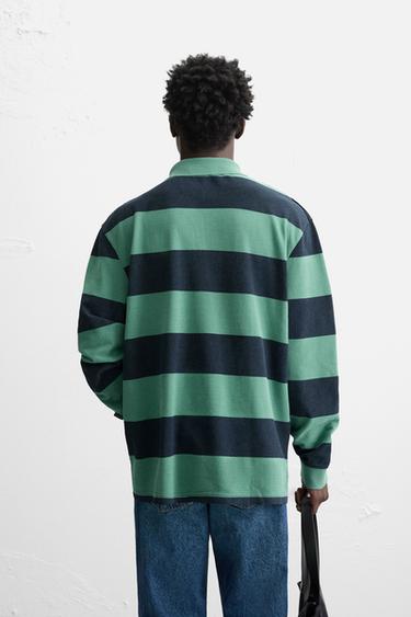 POLO DÉLAVÉ À RAYURES - Vert / Bleu de Zara - Image 2