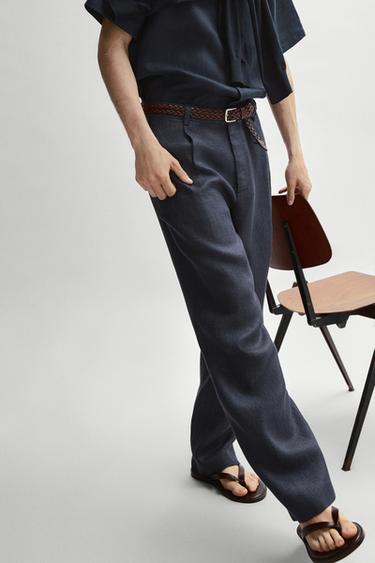 Zara 100% linen total look melange trousers - Ink blue