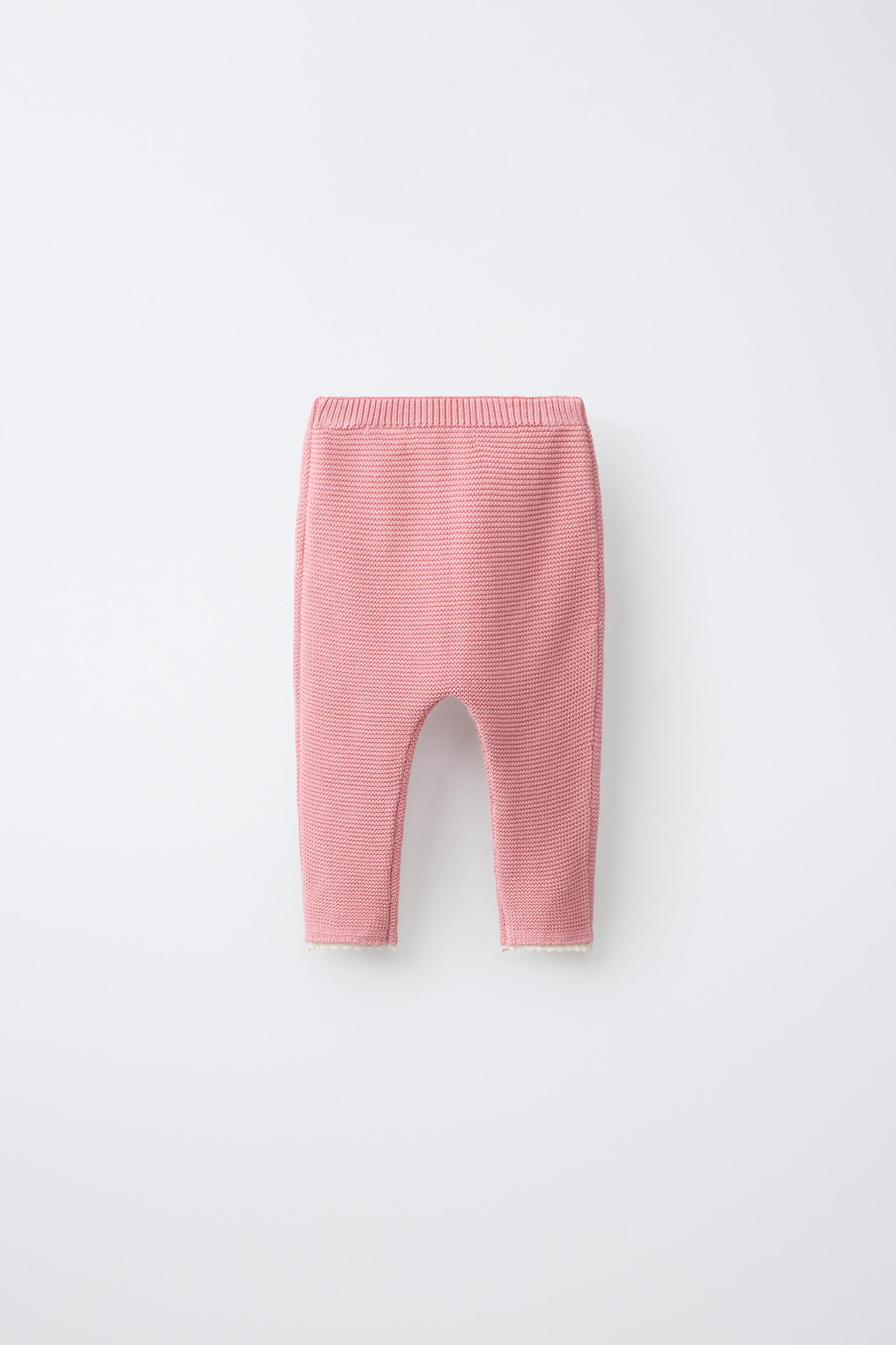 EMBROIDERED FLORAL LACE KNIT PANTS — Light pink