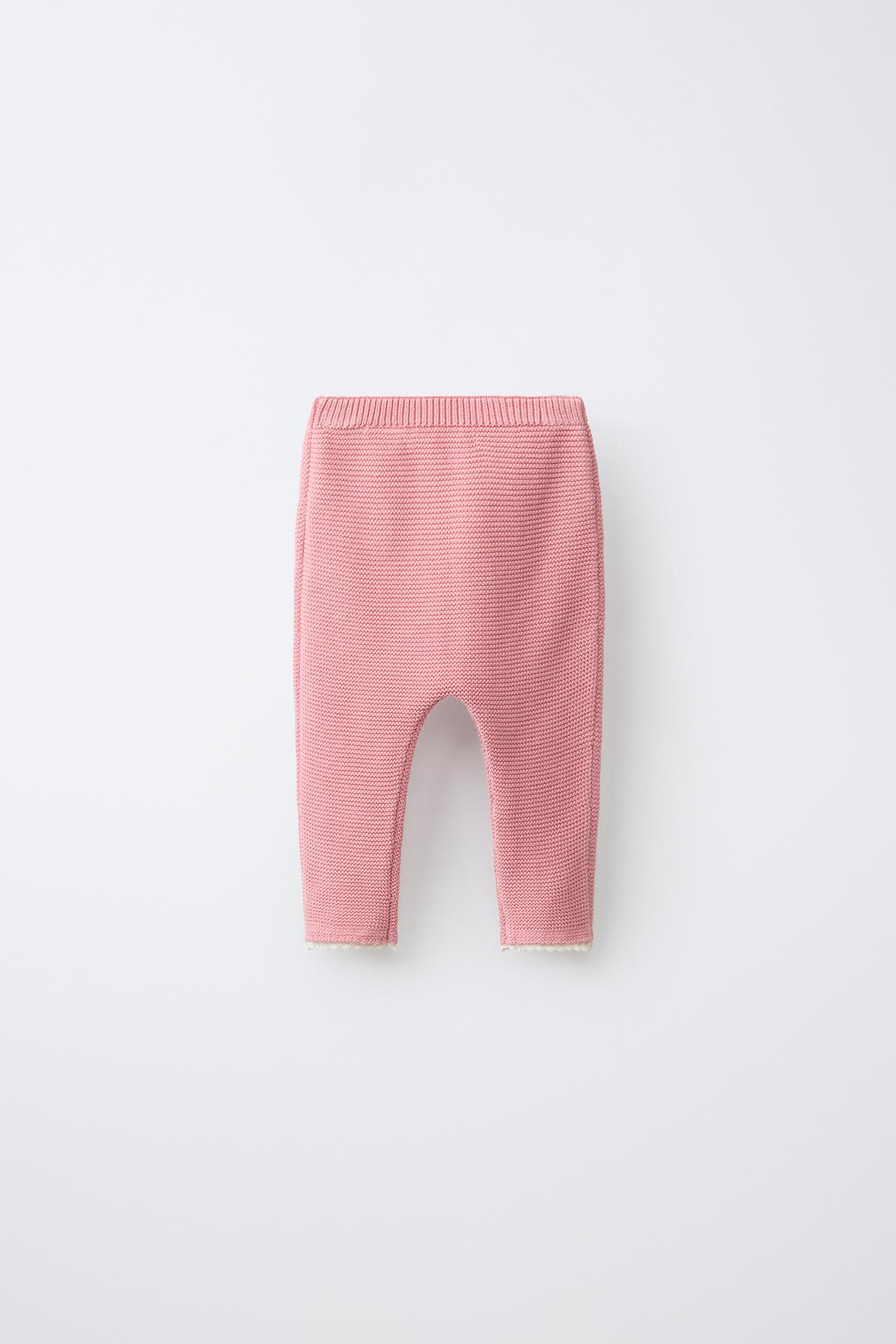 EMBROIDERED FLORAL LACE KNIT PANTS — Light pink