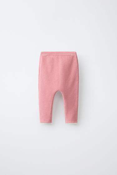 EMBROIDERED FLORAL LACE KNIT PANTS — Light pink 2