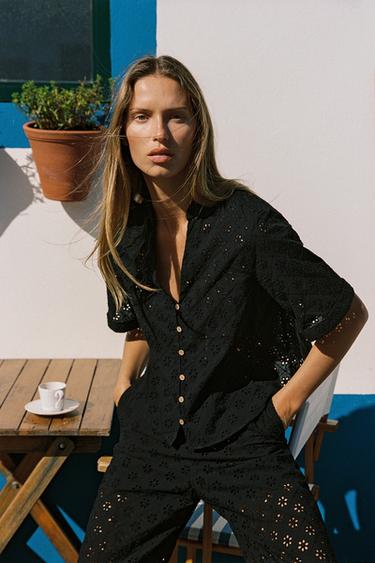 SHIRT WITH CUTWORK EMBROIDERY - Black by Zara