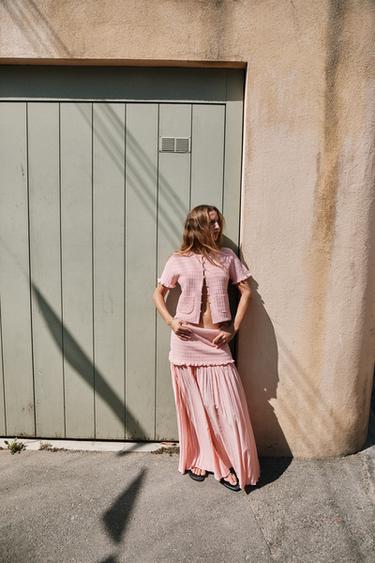 Zara RUFFLED KNIT CARDIGAN - Pink - Image 0