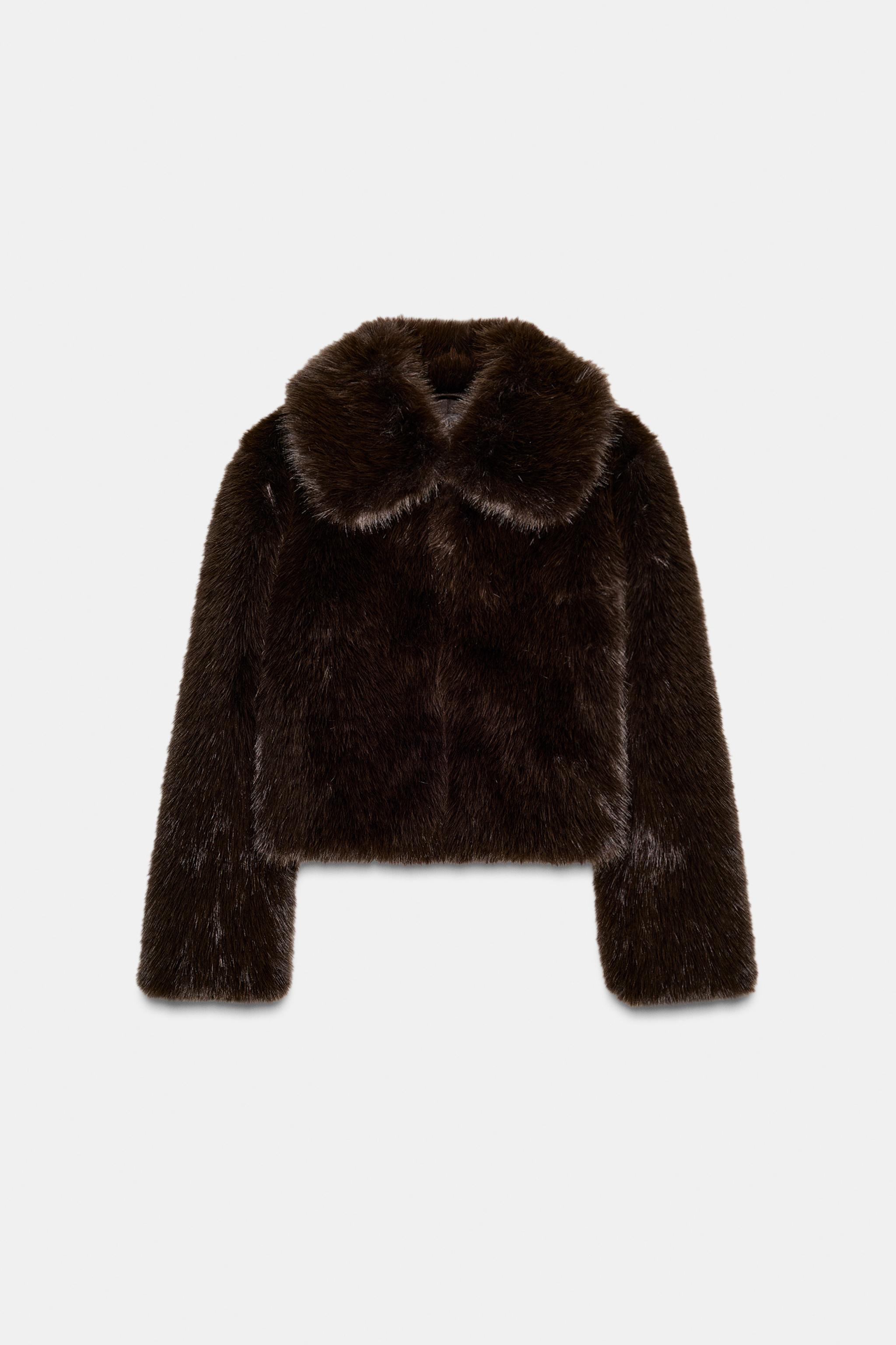 MANTEAU COURT EFFET FOURRURE COL À REVERS