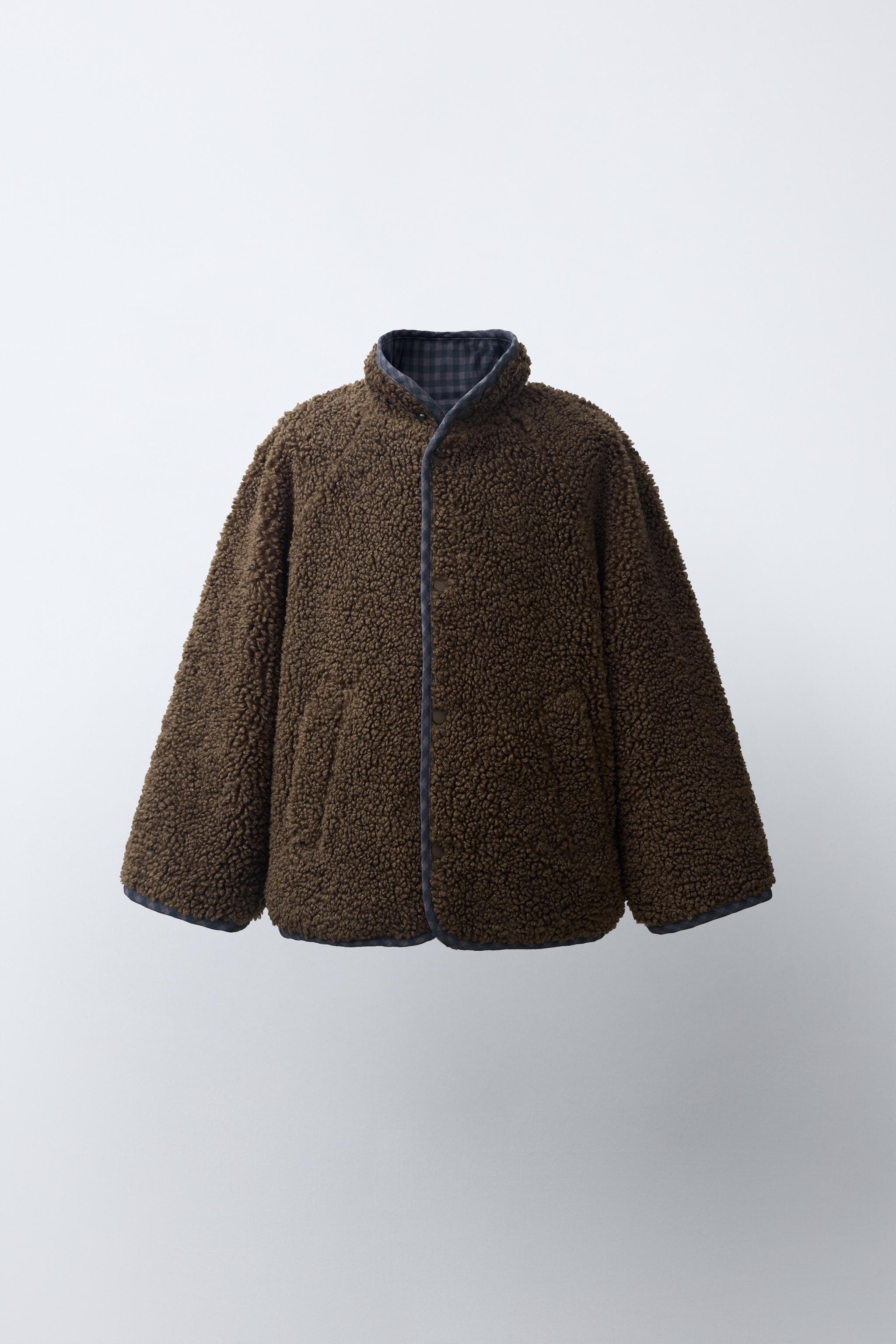 REVERSIBLE CHECKED FAUX SHEARLING JACKET