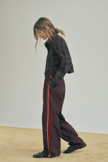 Zara PANTS WITH SIDE STRIPE - Wine