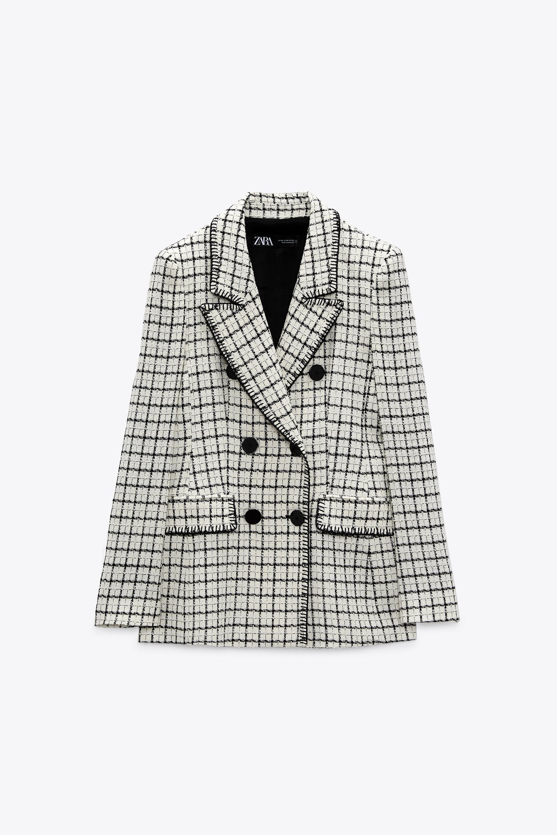 Zara plaid black white store double breasted blazer Medium