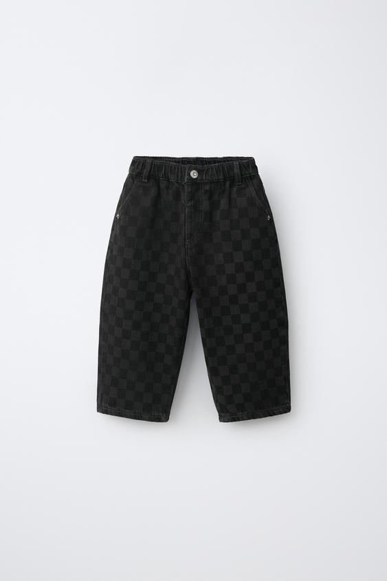 CHECKERBOARD PRINT BAGGY JEANS - Anthracite grey de Zara - Imagen 0