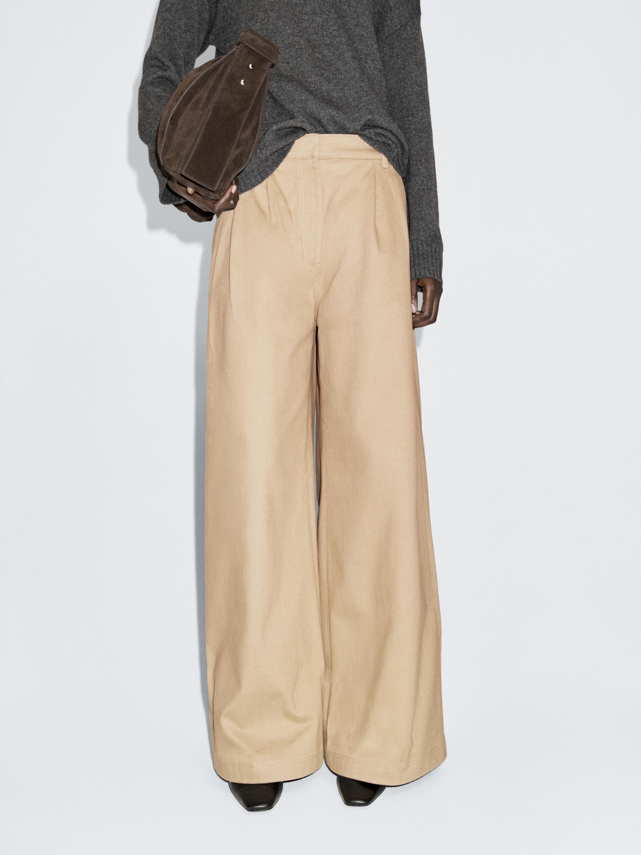 Wide-leg darted trousers
