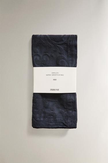 LOT DE SERVIETTES JACQUARD FLEURI (LOT DE 2) - Bleu de Zara - Image 4
