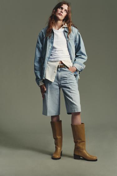 LEATHER TOPSTITCHED BOOTS - Dark tan by Zara