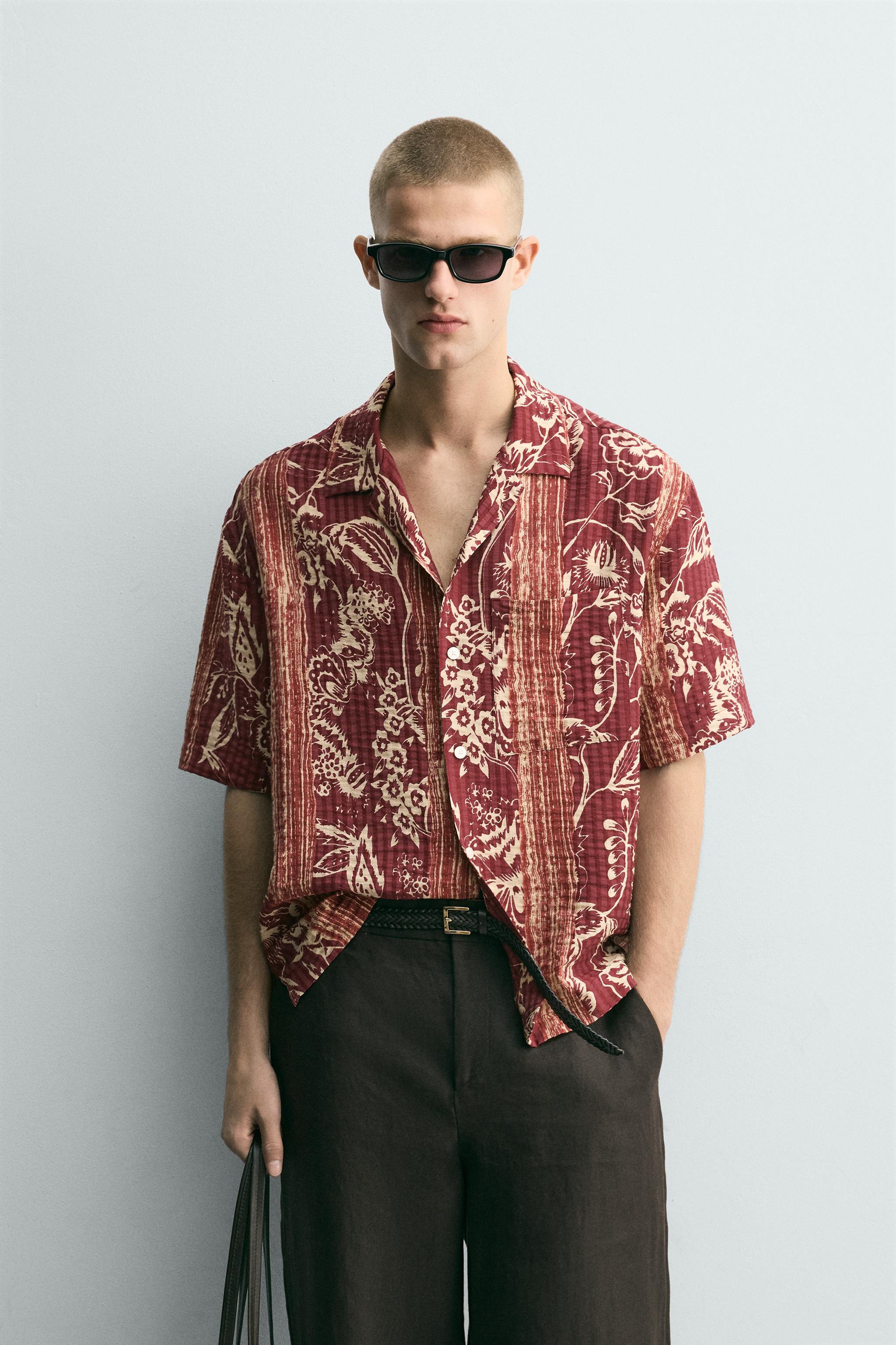 todayfulペイズリーシャツzaraクラネungrid KBF ameri PRINTED STRIPED JACQUARD SHIRT - Reds | ZARA United States