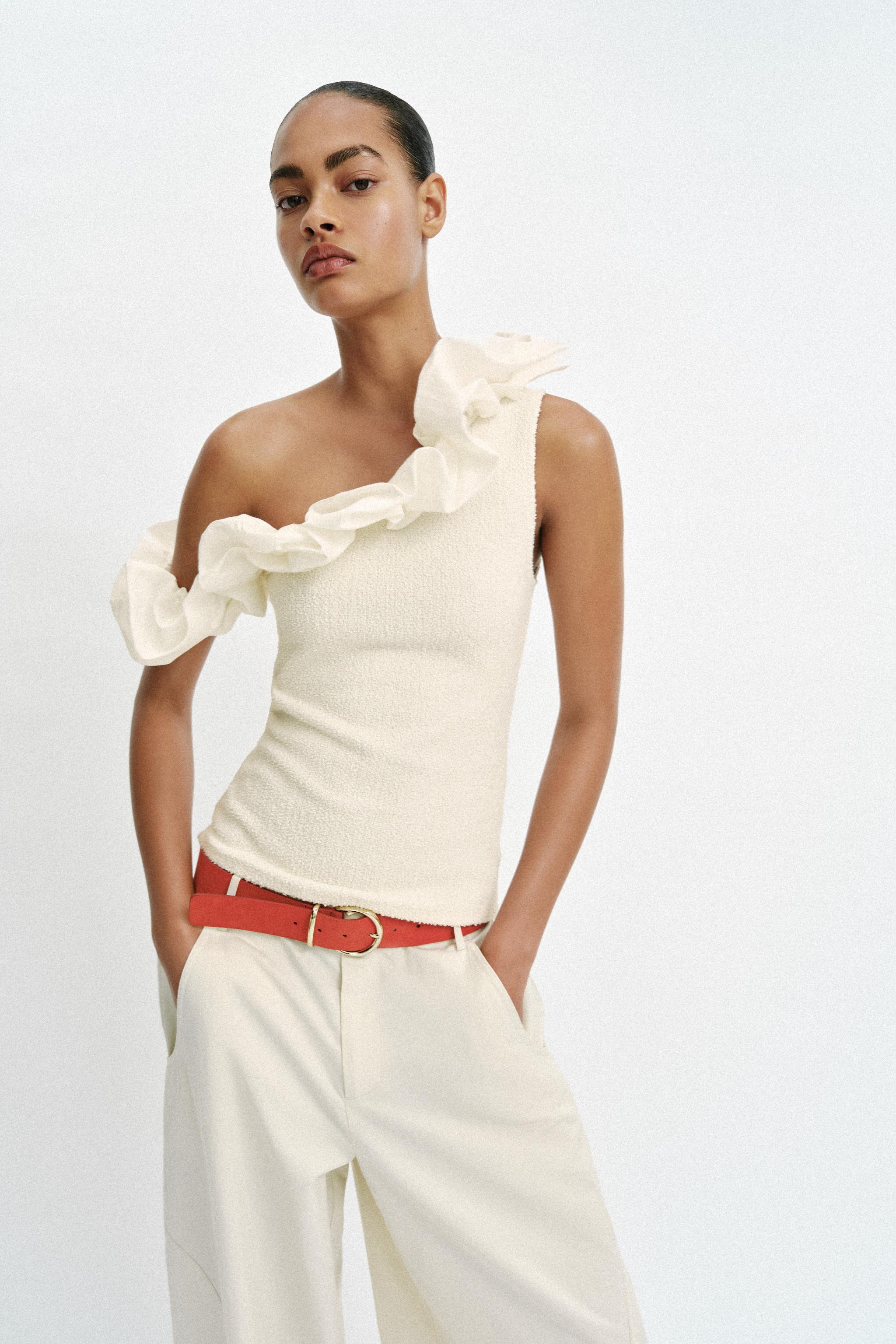 ASYMMETRIC BOUCLÉ TOP - Ecru | ZARA India ASYMMETRIC BOUCLÉ TOP - Ecru | ZARA India