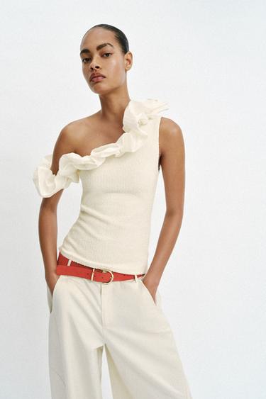 ASYMMETRIC BOUCLÉ TOP - Ecru by Zara