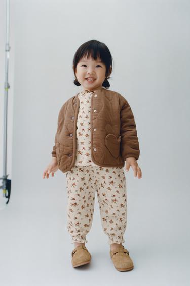 Zara FLORAL EMBOSSED PANTS - Ecru