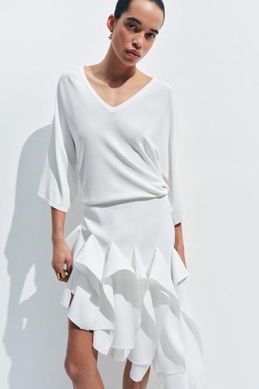 Zara 飄逸V領針織衫 - 白色 - 圖片 0