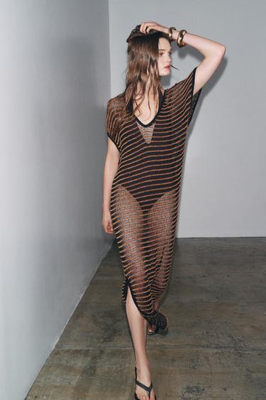 OPEN KNIT DRESS - BLACK/ORANGE by Zara - Image 0
