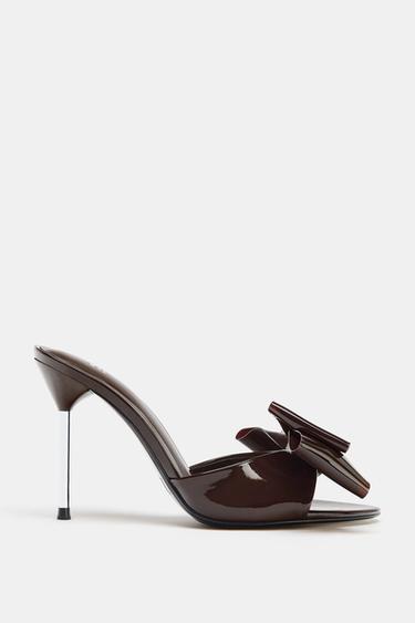 SANDÁLIA DE TACÃO COM LAÇO - Vermelho-bordeaux da Zara
