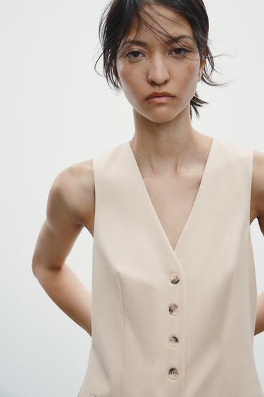 ROBE COURTE À RAYURES ET PLIS PLATS - Beige clair de Zara - Image 2