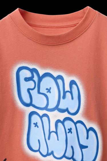 Zara GRAFFITI PRINT T-SHIRT - Coral