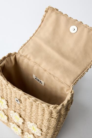 SAC À DOS EFFET RAFIA FLEURI - Marron de Zara - Image 3