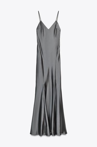 VESTIDO LARGO SATINADO - Carbón de Zara - Imagen 0