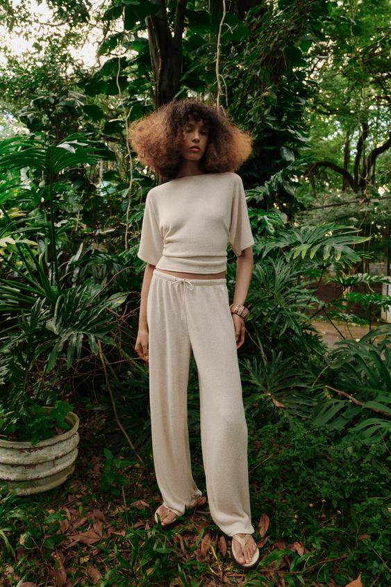 RUSTIC WIDE-LEG TROUSERS - Light beige by Zara - Image 0