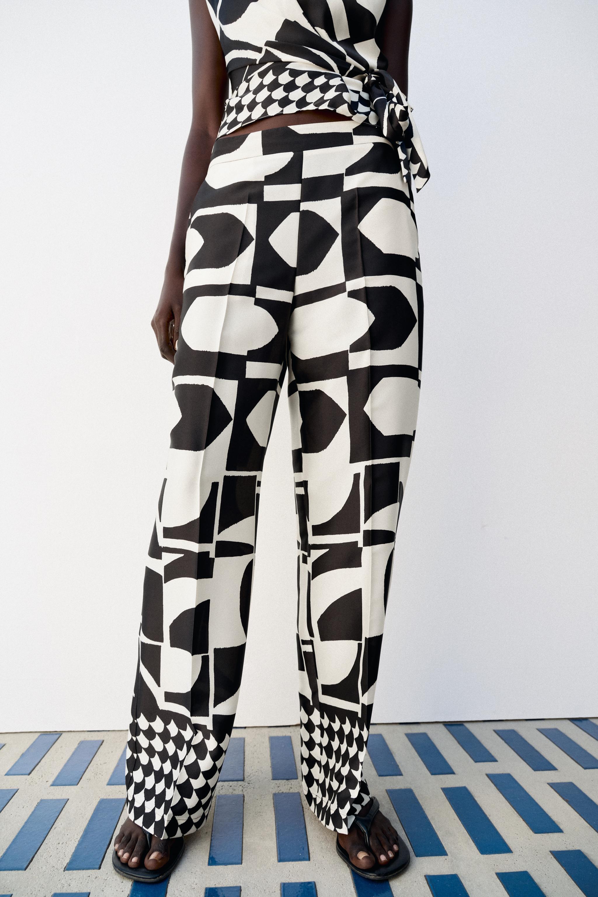 GEOMETRIC PRINT PANTS — Ecru / Black