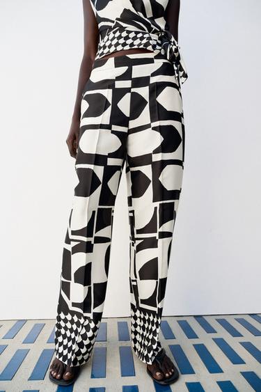 GEOMETRIC PRINT TROUSERS - Ecru / Black by Zara