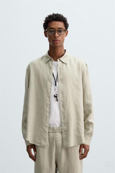 100% LINEN SHIRT - Light beige by Zara