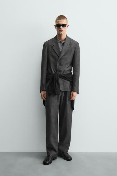 100% LINEN SUIT BLAZER - Grey marl by Zara - Image 0