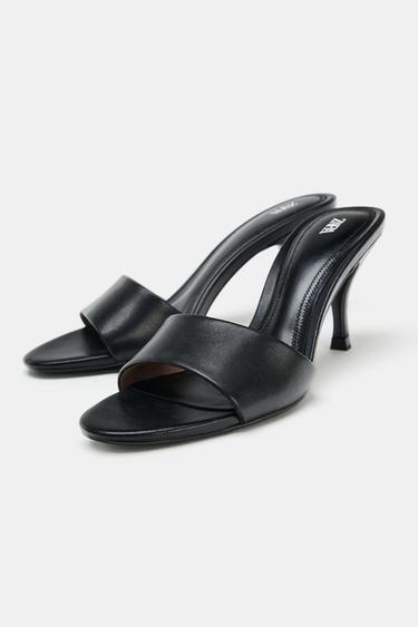 SANDALES À TALONS EN CUIR - Noir de Zara - Image 3