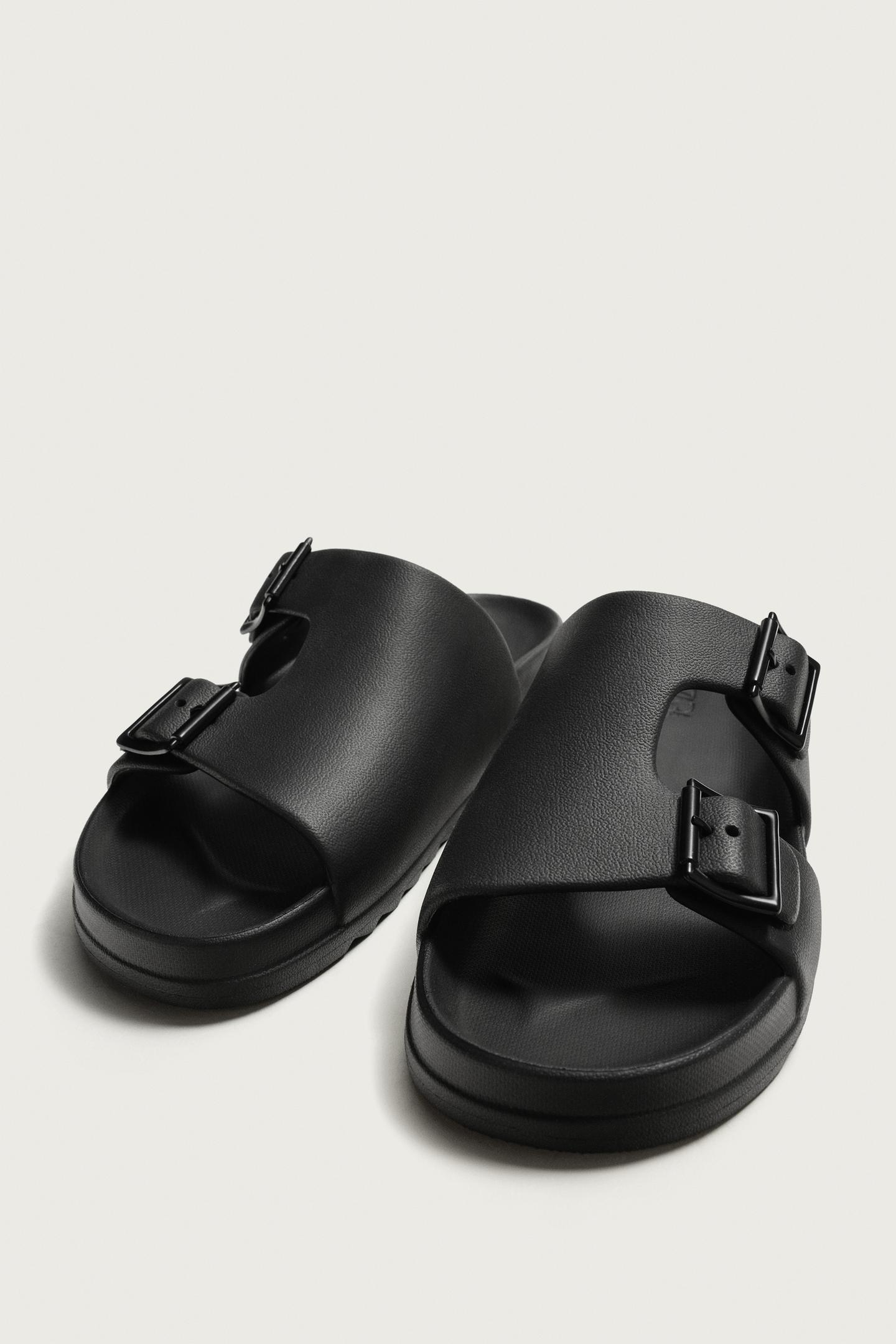 Мужские сандалии Zara Rubberized Double Strap, цвет: Чёрный — фото 5