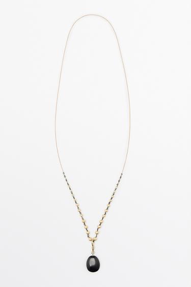 Collier chaîne à billes et onyx - Doré de Zara - Image 0