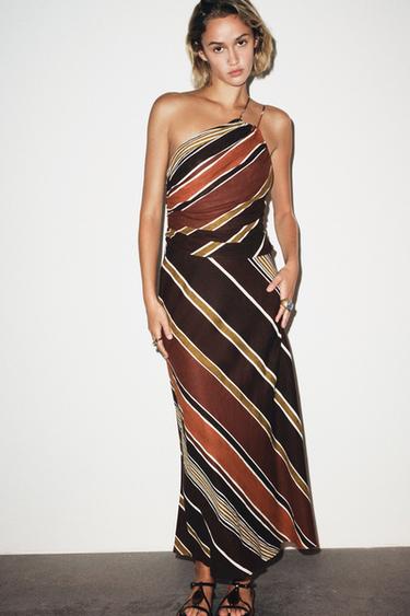STRIPED ASYMMETRIC MIDI DRESS - Multicoloured by Zara