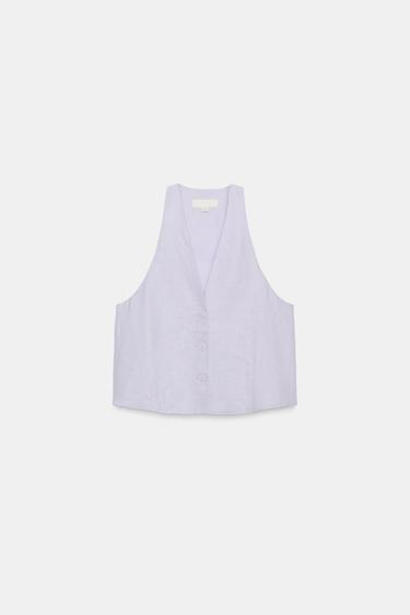 GILET BOUTONS ET LIN - Lilas de Zara - Image 3