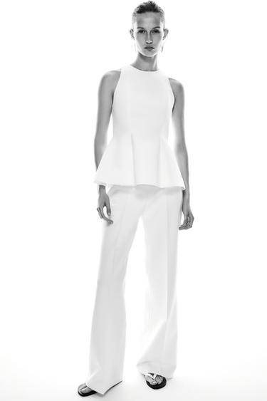Zara ZW COLLECTION HIGH-WAISTED PANTS - White