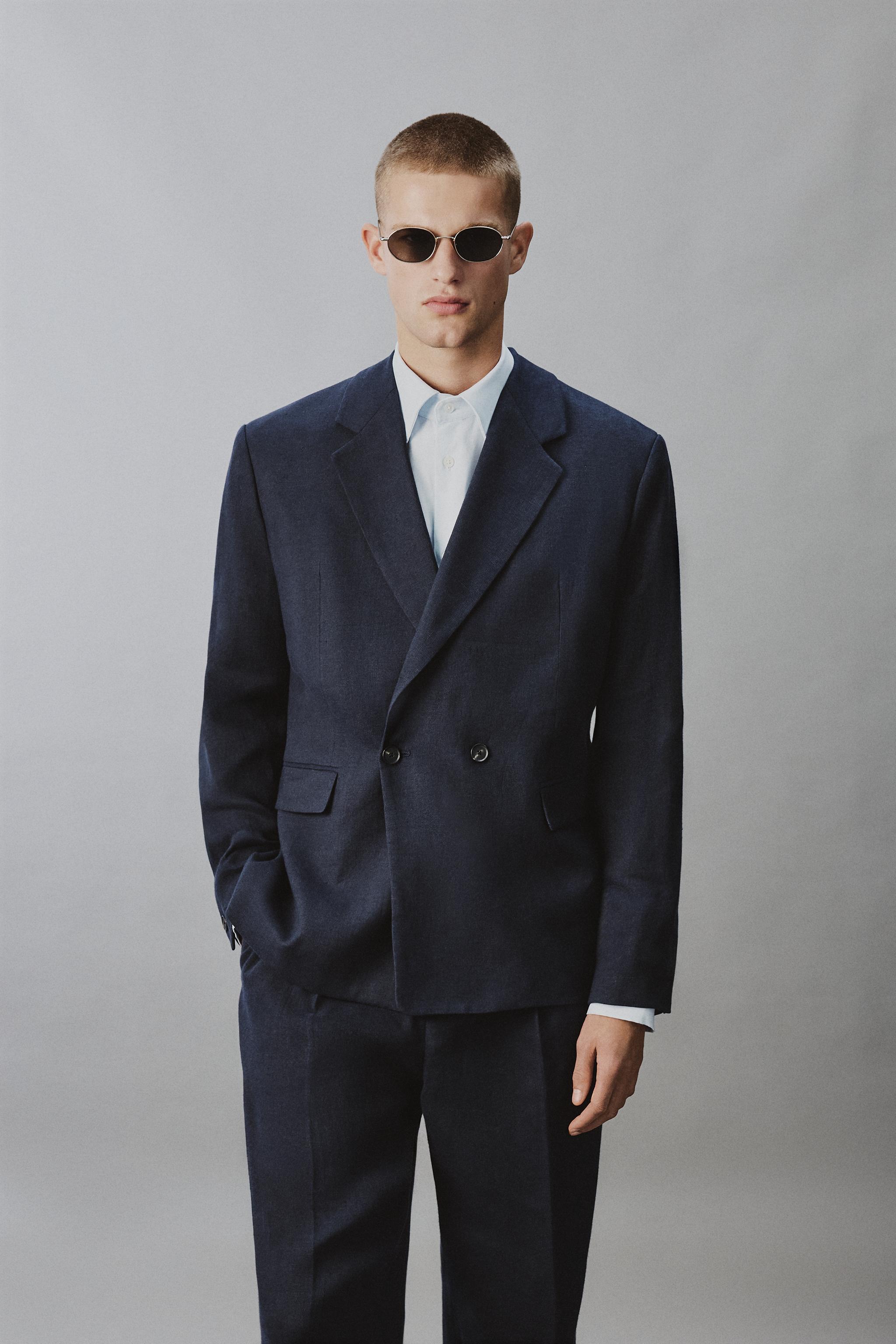 DOUBLE BREASTED LINEN - COTTON SUIT JACKET